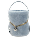 PRADA Petit Sac Noir Hand Bag fur Light Blue Gold Auth 181769SAM-2