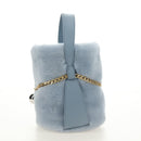 PRADA Petit Sac Noir Hand Bag fur Light Blue Gold Auth 181769SAM-4