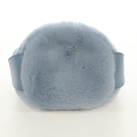 PRADA Petit Sac Noir Hand Bag fur Light Blue Gold Auth 181769SAM