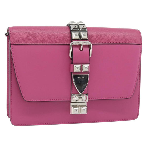 PRADA Clutch Bag Leather Pink Silver Auth 181770A