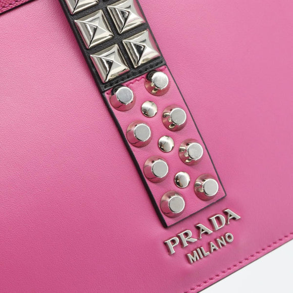 PRADA Clutch Bag Leather Pink Silver Auth 181770A
