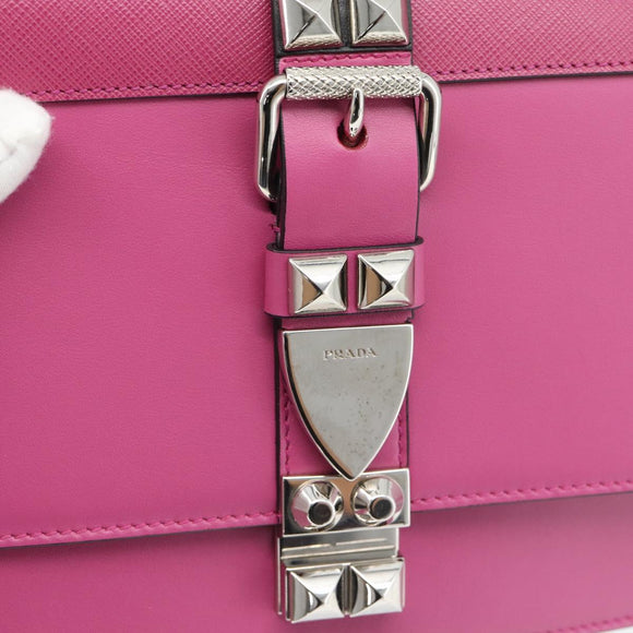 PRADA Clutch Bag Leather Pink Silver Auth 181770A