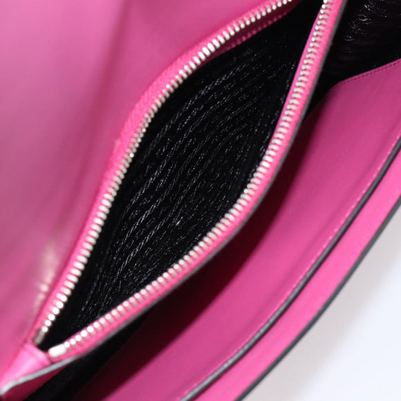 PRADA Clutch Bag Leather Pink Silver Auth 181770A