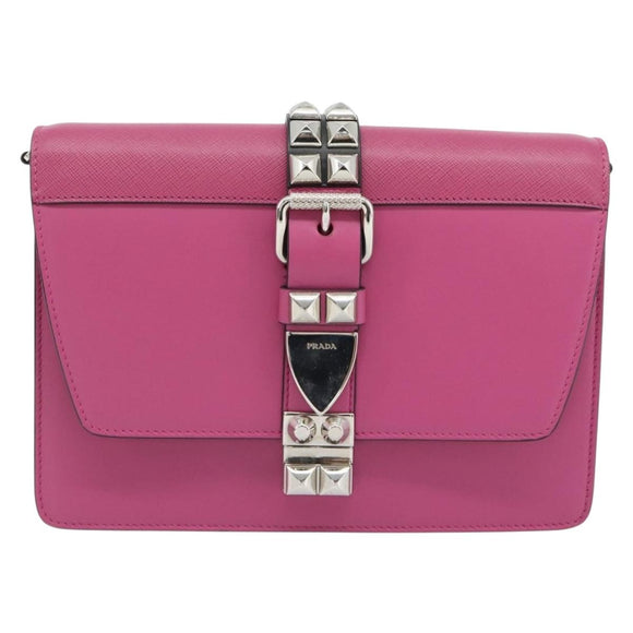 PRADA Clutch Bag Leather Pink Silver Auth 181770A