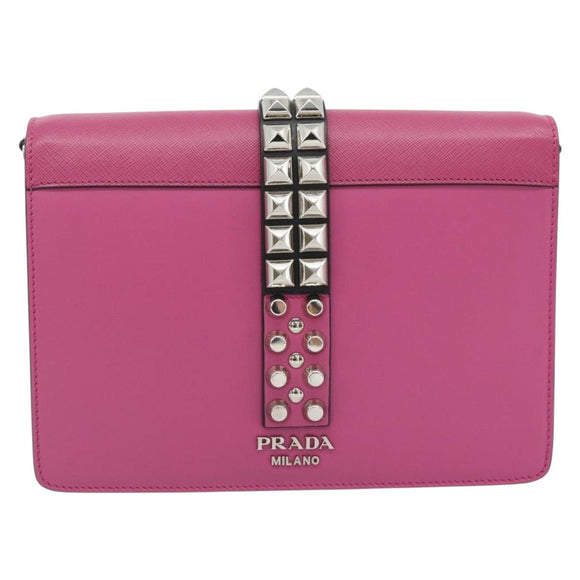 PRADA Clutch Bag Leather Pink Silver Auth 181770A