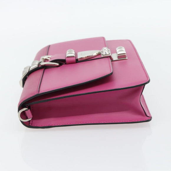 PRADA Clutch Bag Leather Pink Silver Auth 181770A