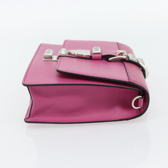 PRADA Clutch Bag Leather Pink Silver Auth 181770A