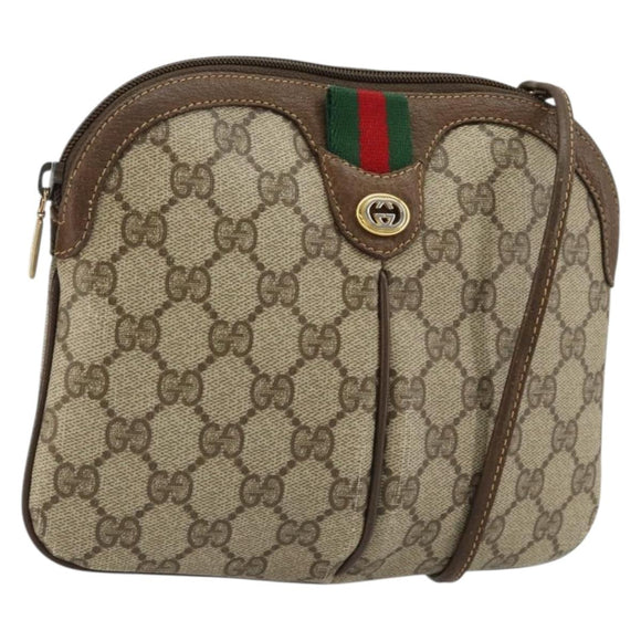 GUCCI GG Supreme Web Sherry Line Bag PVC Beige Gold 904 02 047 Auth 181772