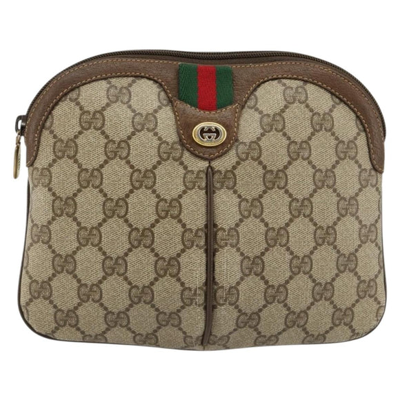 GUCCI GG Supreme Web Sherry Line Bag PVC Beige Gold 904 02 047 Auth 181772