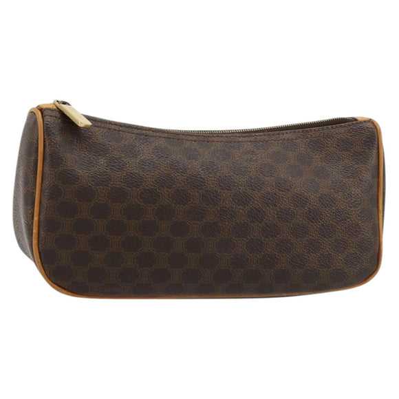 CELINE Macadam Canvas Accessoire-Tasche PVC Leder Braun Gold Auth 181773
