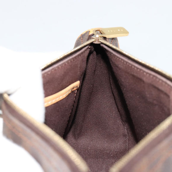 CELINE Macadam Canvas Accessoire-Tasche PVC Leder Braun Gold Auth 181773