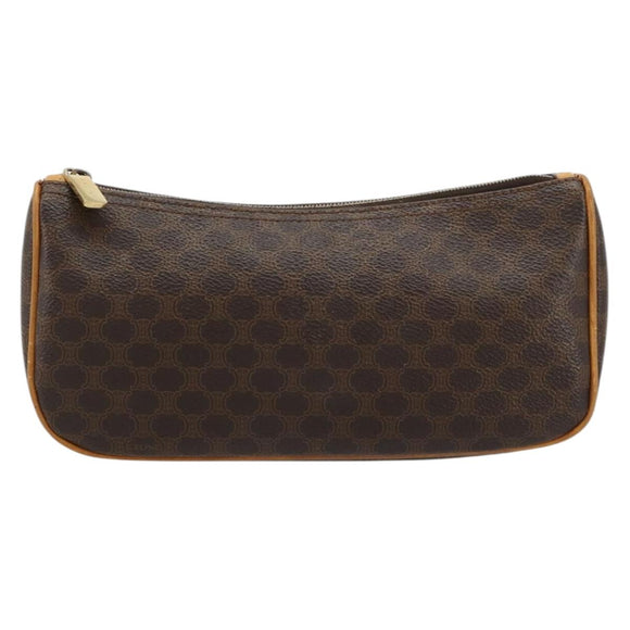 CELINE Macadam Canvas Accessoire-Tasche PVC Leder Braun Gold Auth 181773
