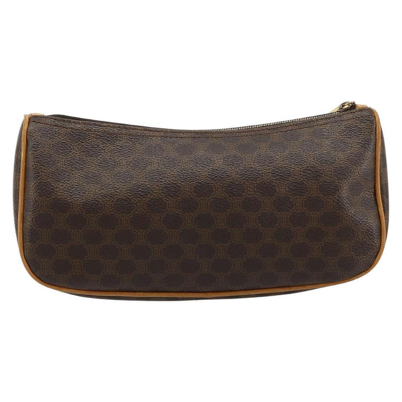 CELINE Macadam Canvas Accessoire-Tasche PVC Leder Braun Gold Auth 181773