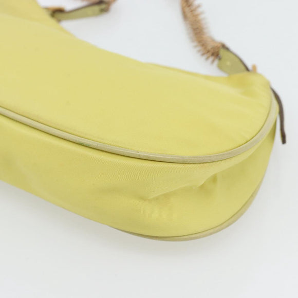 PRADA Schoudertas met Ketting Nylon Geel Goud Auth 181775A
