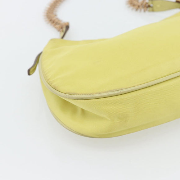 PRADA Schoudertas met Ketting Nylon Geel Goud Auth 181775A