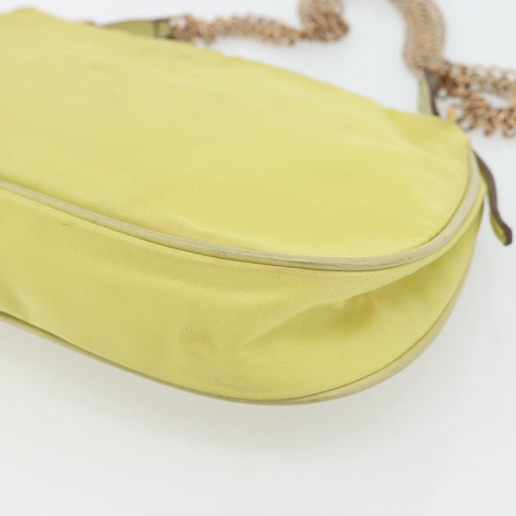 PRADA Schoudertas met Ketting Nylon Geel Goud Auth 181775A