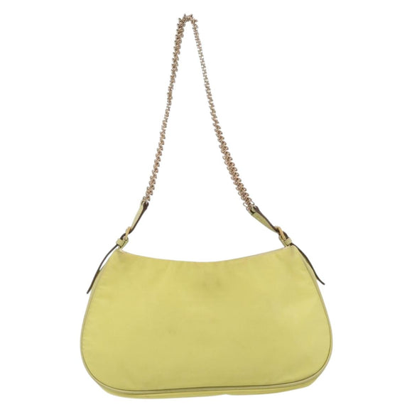 PRADA Schoudertas met Ketting Nylon Geel Goud Auth 181775A