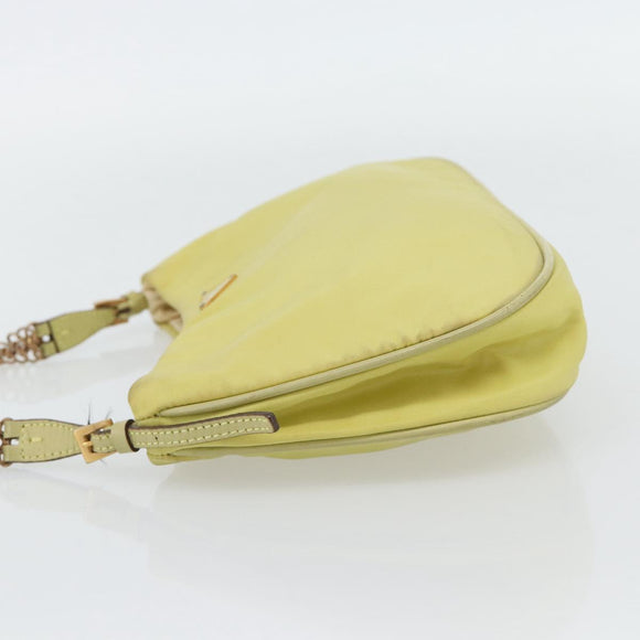 PRADA Schoudertas met Ketting Nylon Geel Goud Auth 181775A
