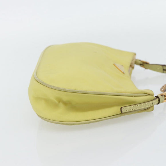 PRADA Schoudertas met Ketting Nylon Geel Goud Auth 181775A