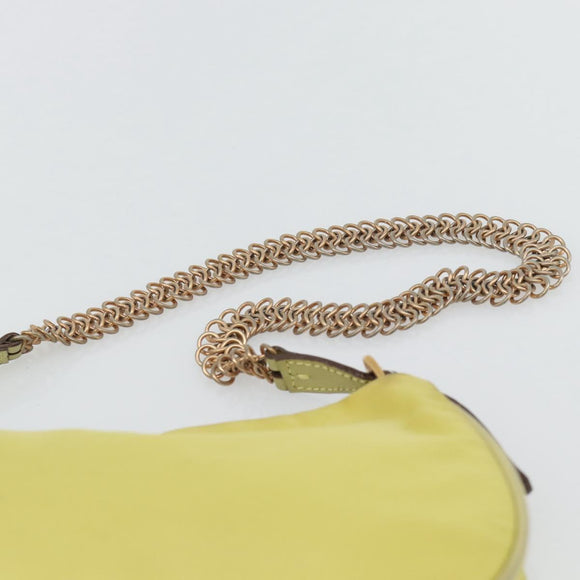 PRADA Schoudertas met Ketting Nylon Geel Goud Auth 181775A