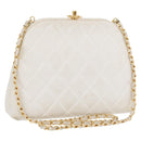 CHANEL Matelasse Chain Shoulder Bag Lamb Skin White Gold CC Auth 181776V-1