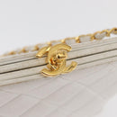 CHANEL Matelasse Chain Shoulder Bag Lamb Skin White Gold CC Auth 181776V-18