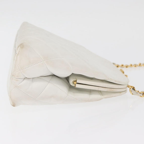 CHANEL Matelasse Chain Shoulder Bag Lamb Skin White Gold CC Auth 181776V