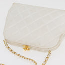 CHANEL Matelasse Chain Shoulder Bag Lamb Skin White Gold CC Auth 181776V-6