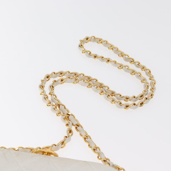 CHANEL Matelasse Chain Shoulder Bag Lamb Skin White Gold CC Auth 181776V