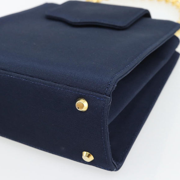 GIVENCHY Chain Hand Bag Nylon Navy Gold Auth 181777
