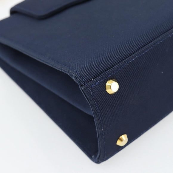 GIVENCHY Chain Hand Bag Nylon Navy Gold Auth 181777