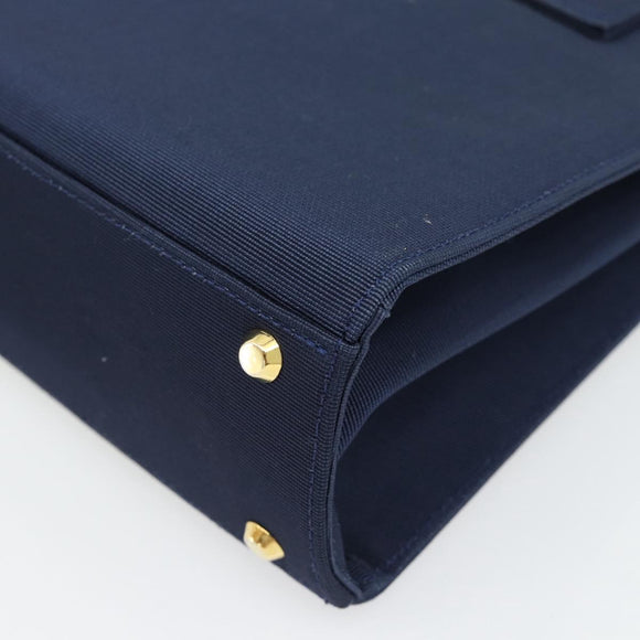 GIVENCHY Chain Hand Bag Nylon Navy Gold Auth 181777
