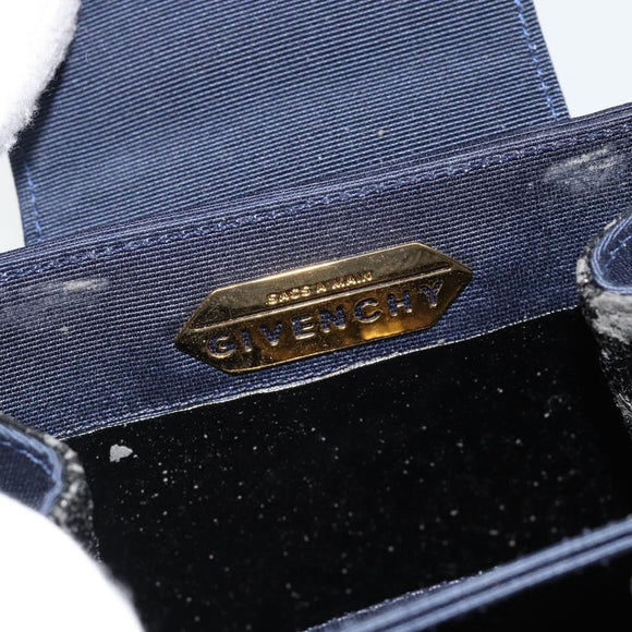 GIVENCHY Chain Hand Bag Nylon Navy Gold Auth 181777