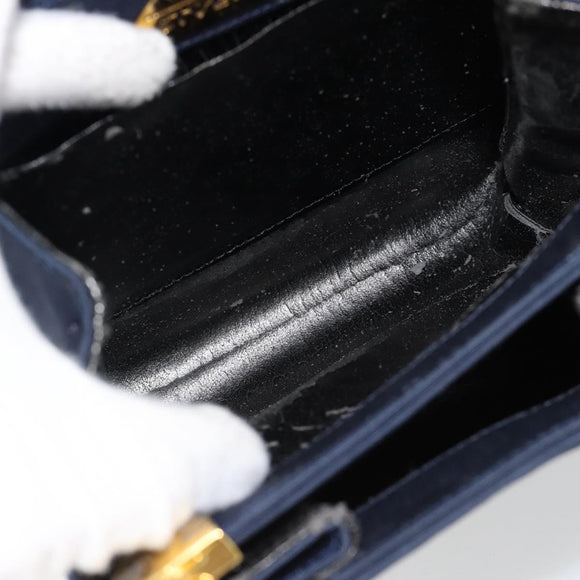 GIVENCHY Chain Hand Bag Nylon Navy Gold Auth 181777