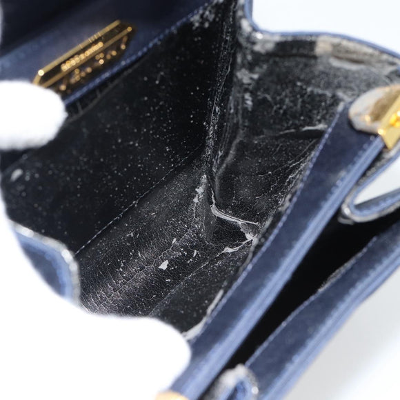 GIVENCHY Chain Hand Bag Nylon Navy Gold Auth 181777