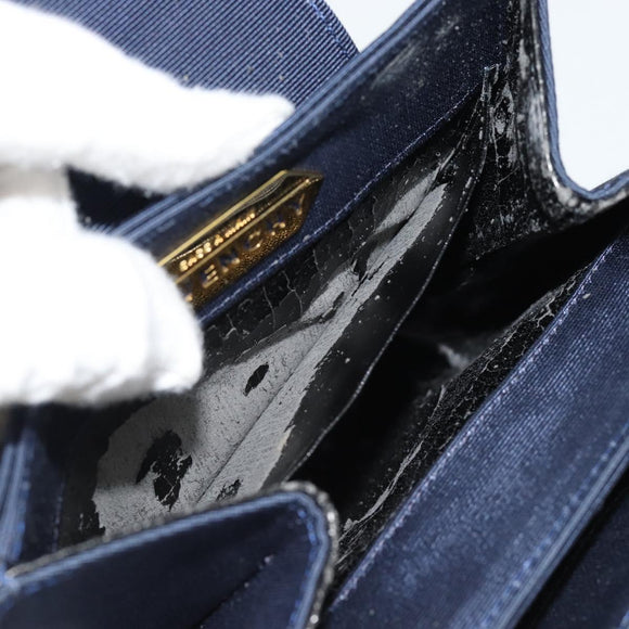 GIVENCHY Chain Hand Bag Nylon Navy Gold Auth 181777