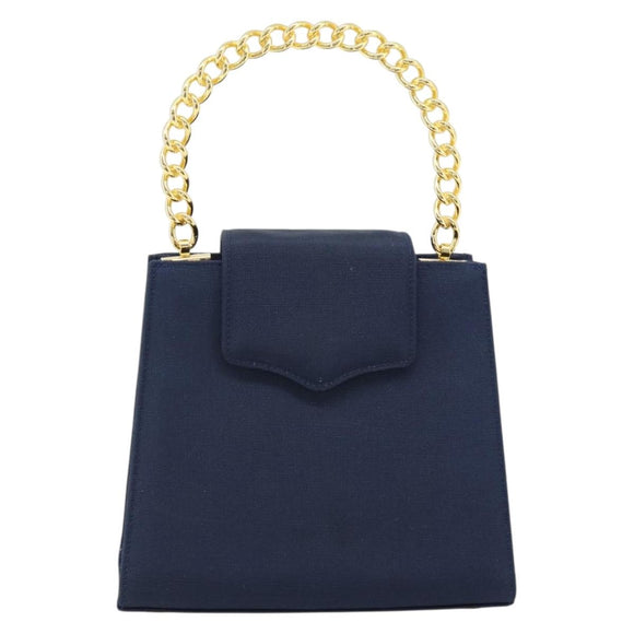 GIVENCHY Chain Hand Bag Nylon Navy Gold Auth 181777