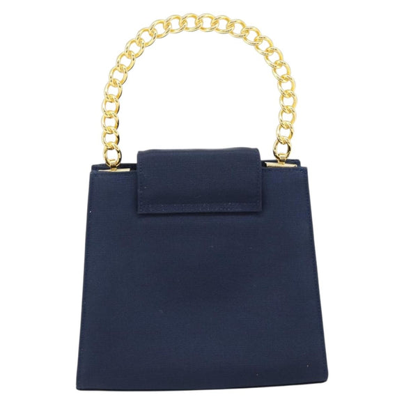 GIVENCHY Chain Hand Bag Nylon Navy Gold Auth 181777