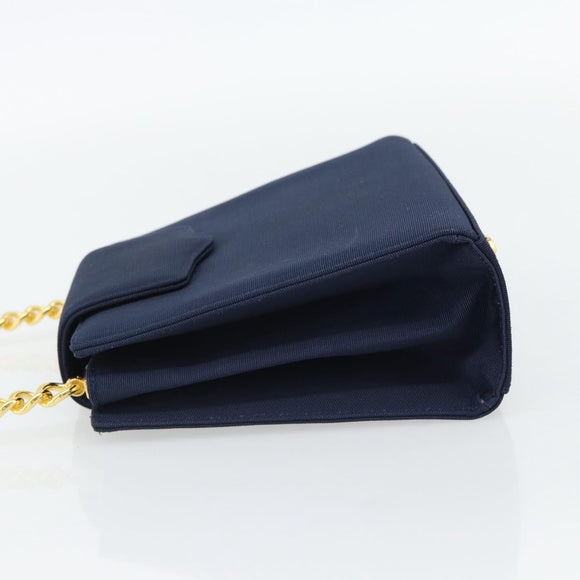 GIVENCHY Chain Hand Bag Nylon Navy Gold Auth 181777