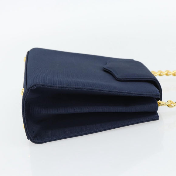 GIVENCHY Chain Hand Bag Nylon Navy Gold Auth 181777