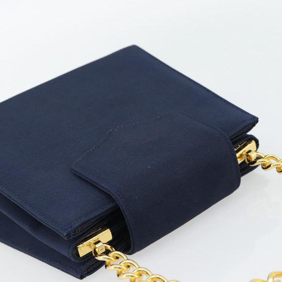 GIVENCHY Chain Hand Bag Nylon Navy Gold Auth 181777