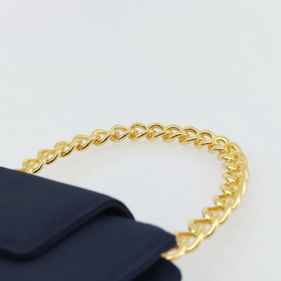 GIVENCHY Chain Hand Bag Nylon Navy Gold Auth 181777