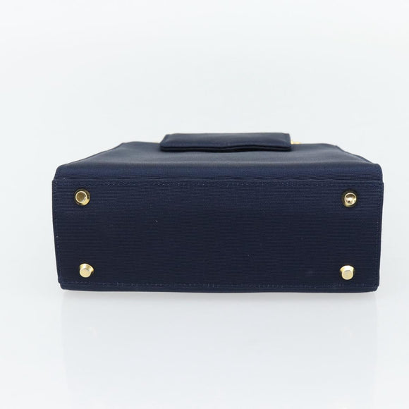 GIVENCHY Chain Hand Bag Nylon Navy Gold Auth 181777