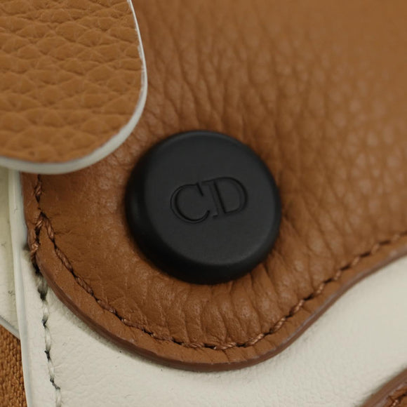 Christian Dior Bobby Portemonnee Tas Leer Beige Zilver Auth 181779SM
