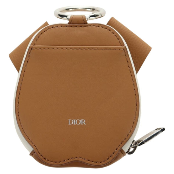 Christian Dior Bobby Portemonnee Tas Leer Beige Zilver Auth 181779SM