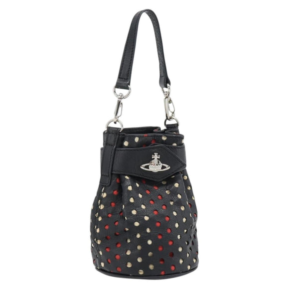 Vivienne Westwood Hand Pouch Bag Leather Black Silver Auth 181785A