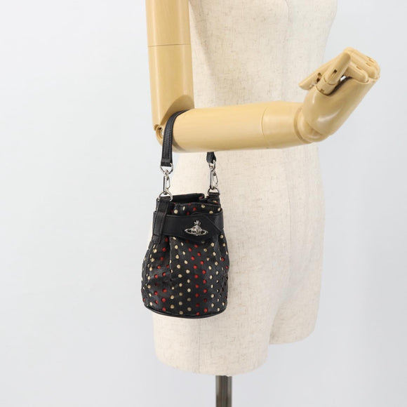 Vivienne Westwood Hand Pouch Bag Leather Black Silver Auth 181785A