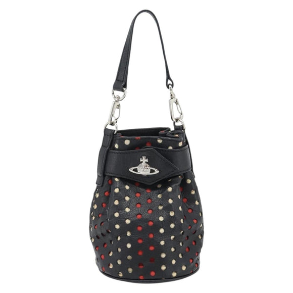 Vivienne Westwood Hand Pouch Bag Leather Black Silver Auth 181785A