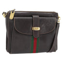 GUCCI Web Sherry Line Shoulder Bag Leather Brown Red Green Auth 181788-1