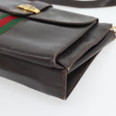 GUCCI Web Sherry Line Shoulder Bag Leather Brown Red Green Auth 181788-9